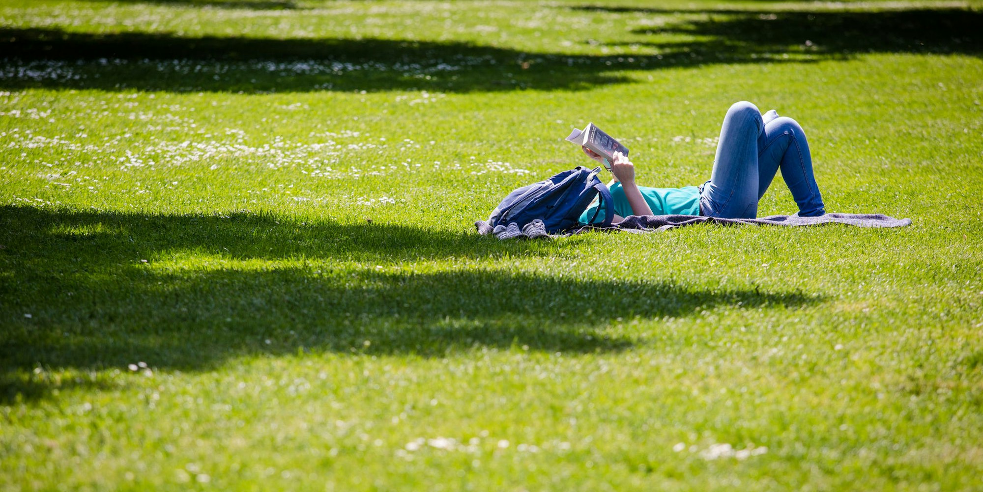 Fruehsommertag_Frau liegt im Park_dpa